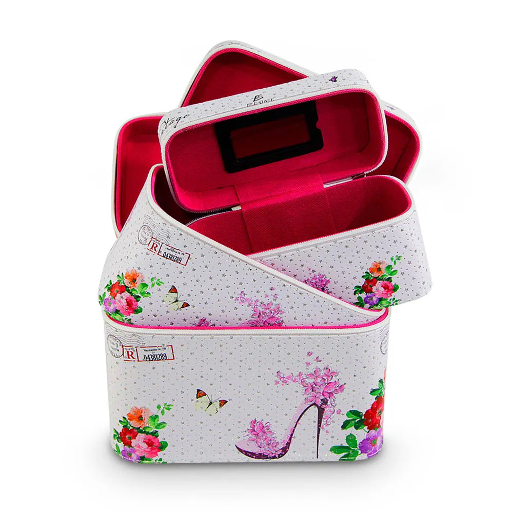 Large Capacity Cosmetic Bag Printed for Toiletry Travel Case 3-Piece Diamond Dot Pattern Makeup Organizer Box with Zipper