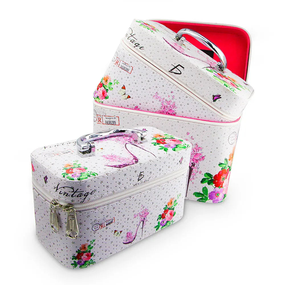 Large Capacity Cosmetic Bag Printed for Toiletry Travel Case 3-Piece Diamond Dot Pattern Makeup Organizer Box with Zipper