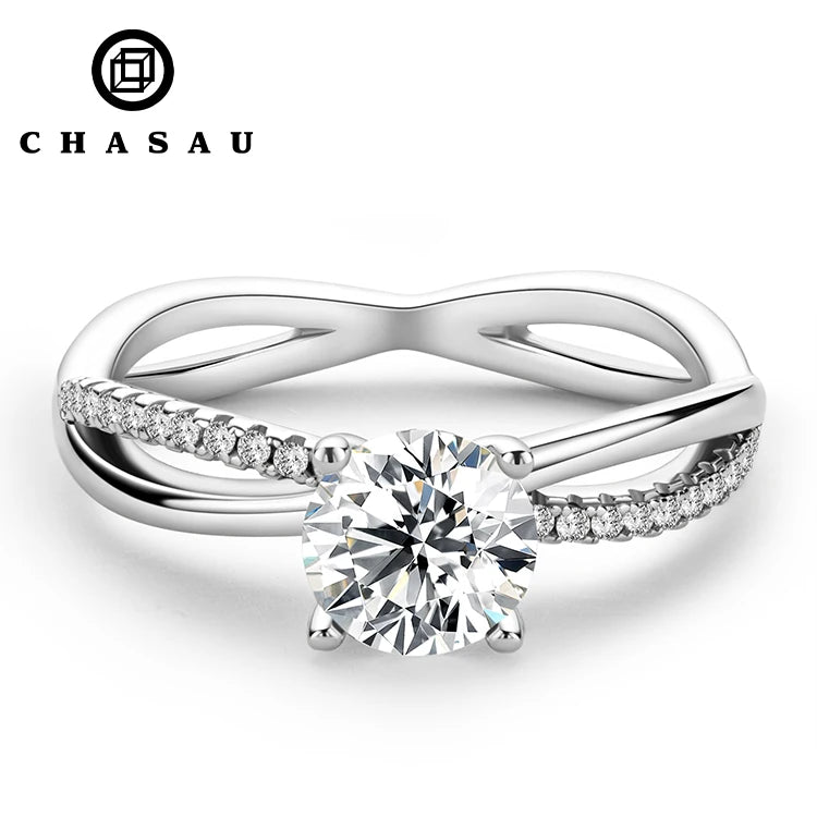 Women Luxury Fine Jewelry 1ct 1.0ct 1 Carat 6.5mm Moissanite S925 Sterling Silver Ring
