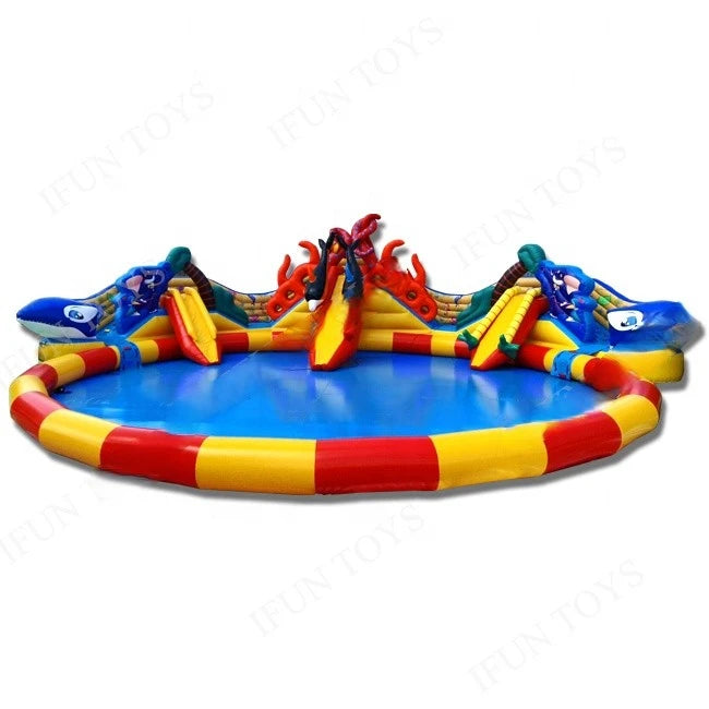 Ocean Theme Inflatable Amusement Park with Whales and Dolphins Slide 15mDia Pool Good for Summer Season