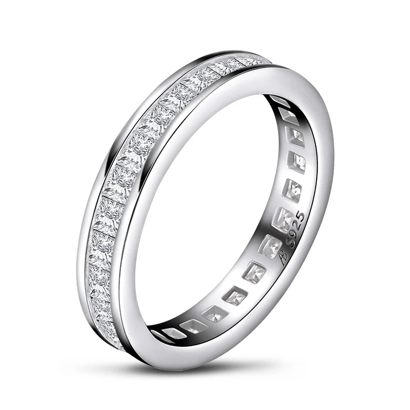 Princess Cut 2mm CZ Cubic Zircon 925 Sterling Silver Tennis Ring Band