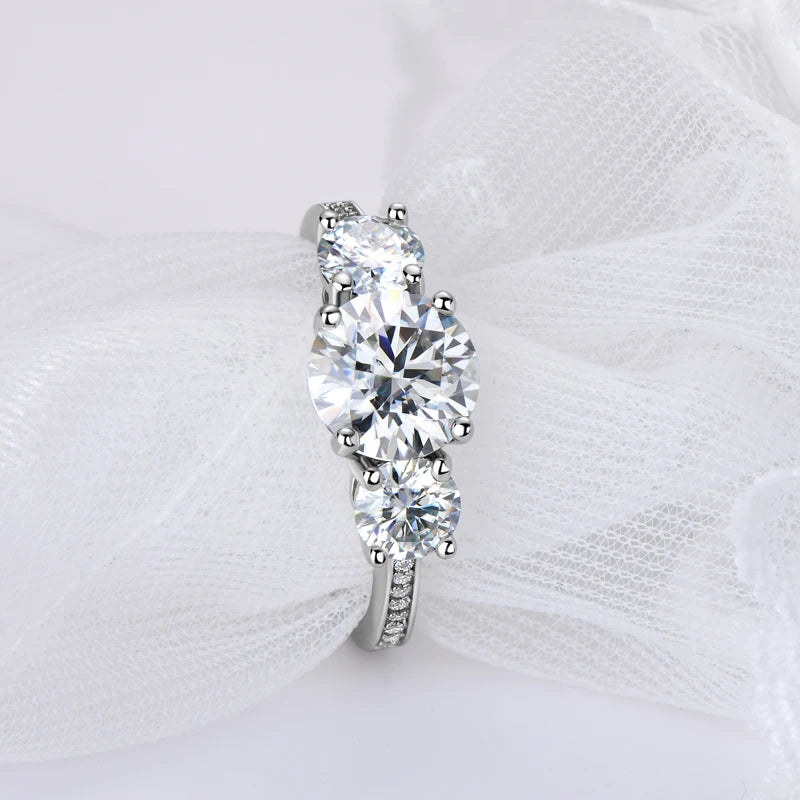 8mm 2 Carat Full Moissanite 925 Sterling Silver Three Stone Wedding Ring for Women