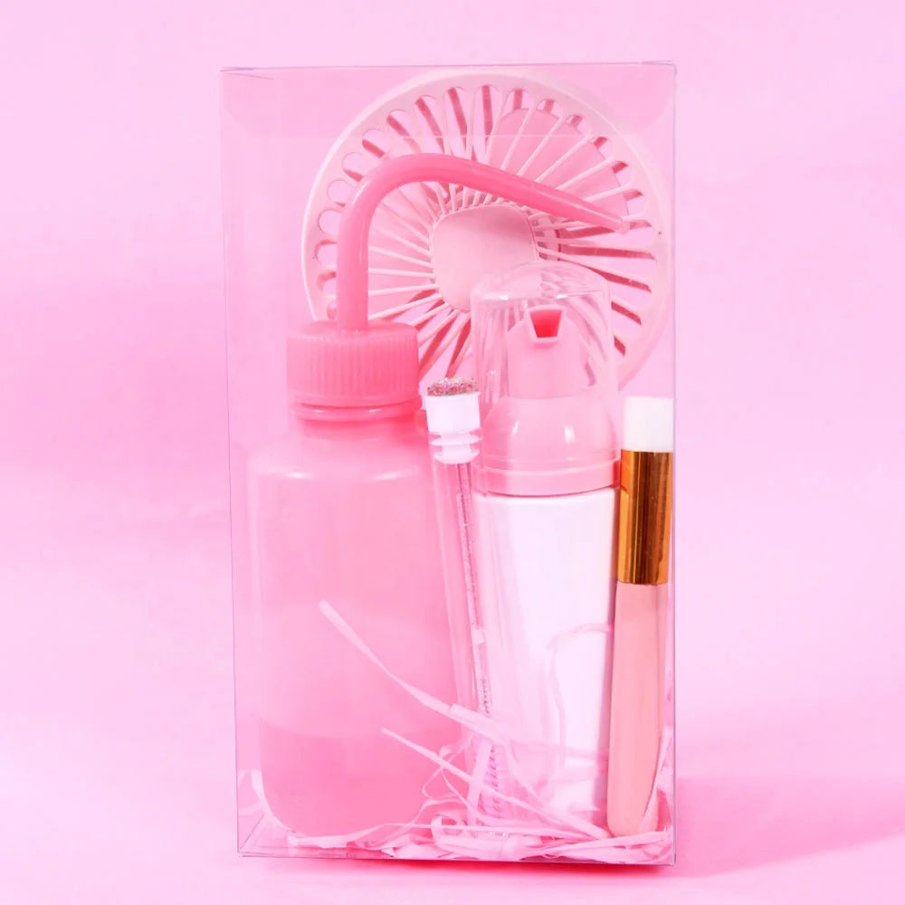 Eyelash Foam Cleanser Lash Extension Glue Mini Fan Cleaning Brush Kit with Resin Washing Bottle Lash Shampoo
