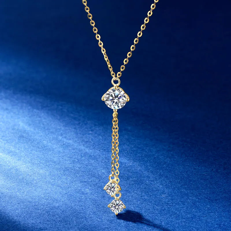 925 Sterling Silver 1.0ct Round Moissanite 1ct 6.5mm Moissanite Y Shaped Pendant Necklace