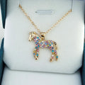 Diamond Inlaid Rainbow Pony Pendant Necklace Fashion Personality Colorful Diamond Necklace