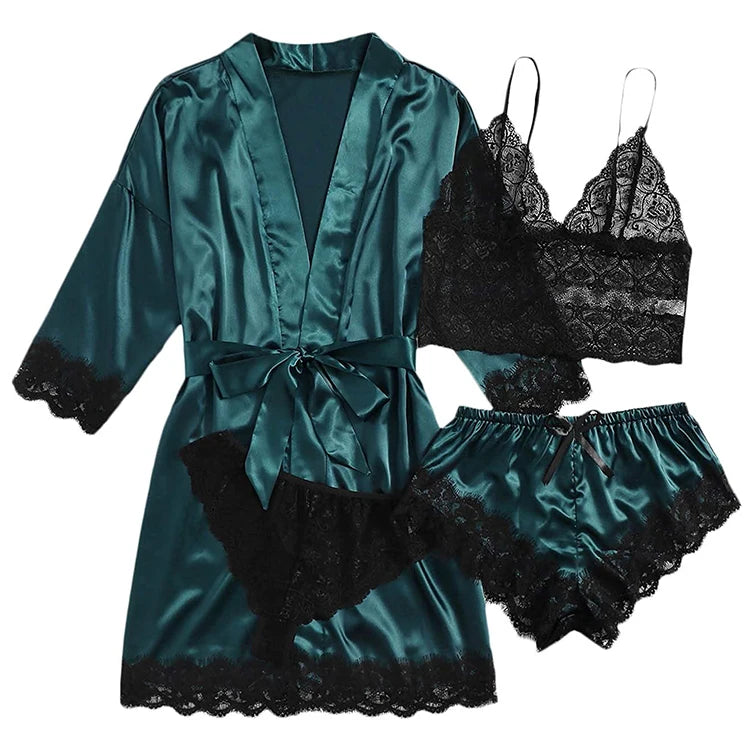4pcs Satin Babydoll Sexy Lingerie For Women