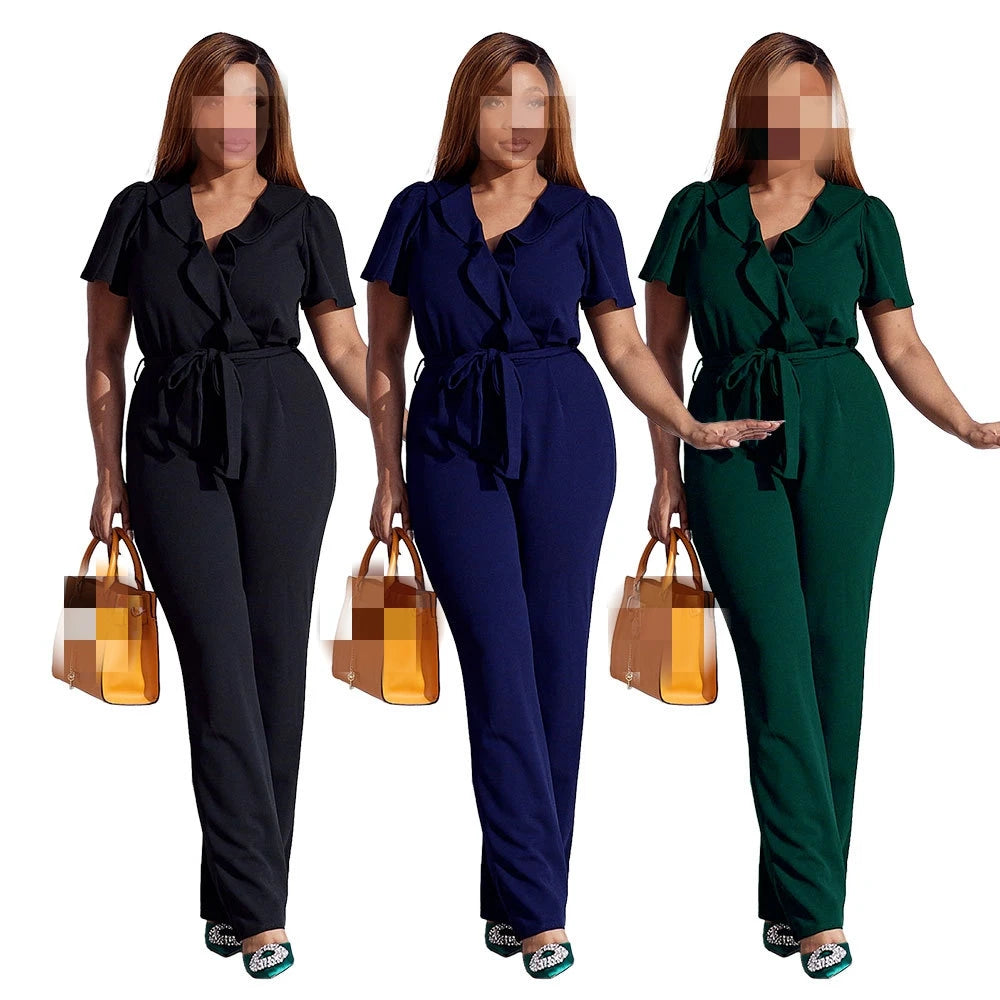 Wood Ear Edge Waist Casual Temperament Elegant Women's Trousers Jumpsuit