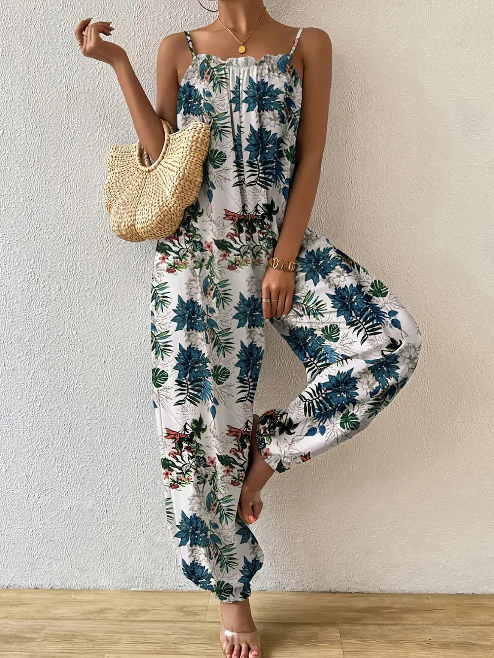 Women'S Casual Loose Waist New Style Suspender Sleeveless Polyester Full Length Jumpsuit