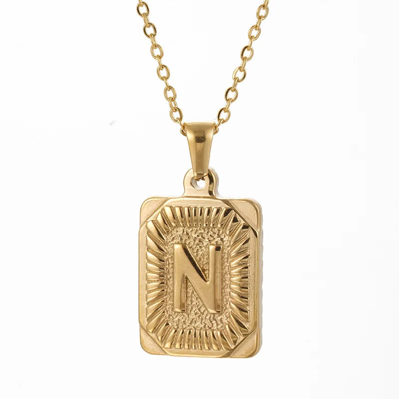 18k Gold Men'S Necklace Square Stainless Steel Letter Pendant English Letter Necklace Pendant For Men