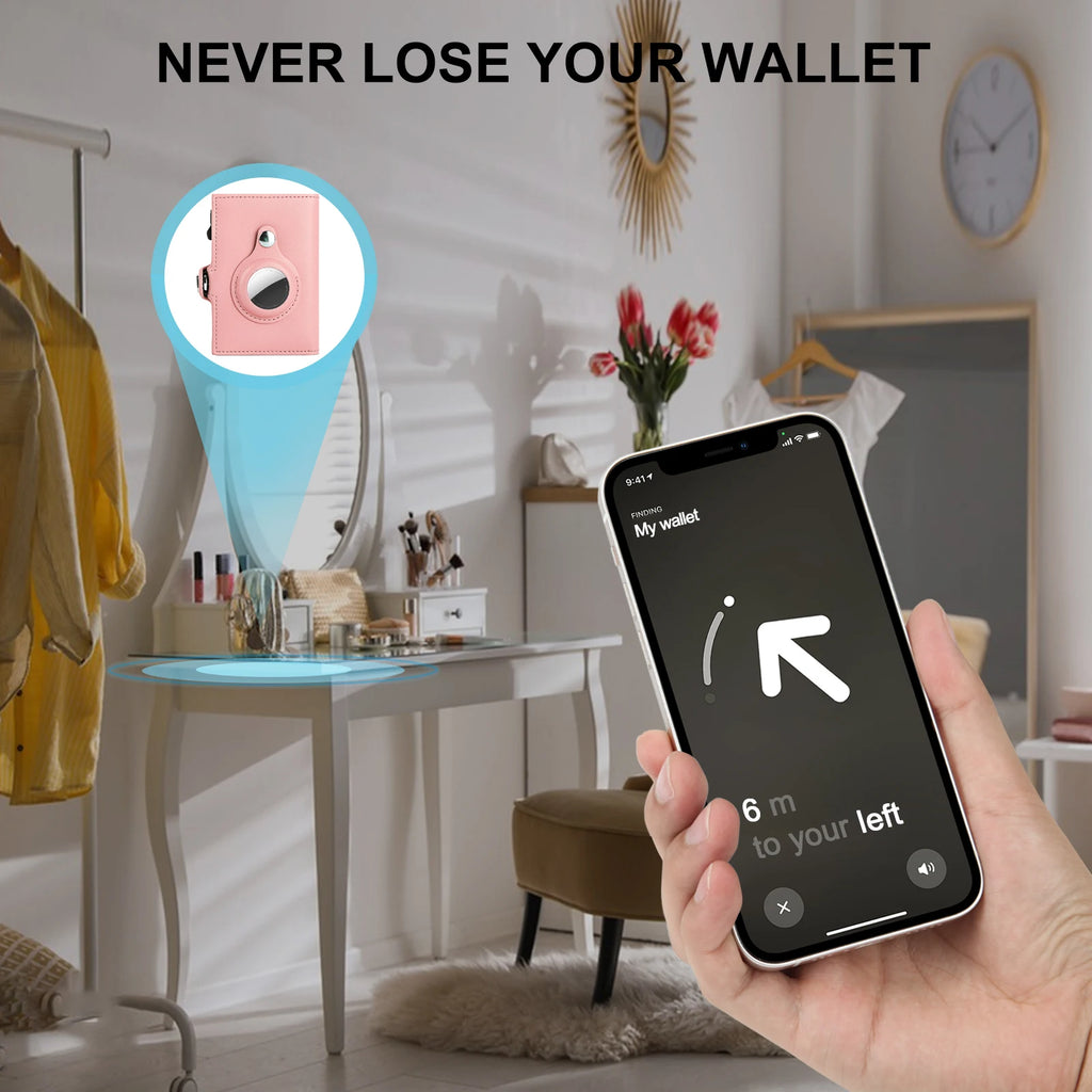 Daily Use Thin Leather RFID Blocking Ladies Card Holder with Cosmetic Mirror and Coin Purse