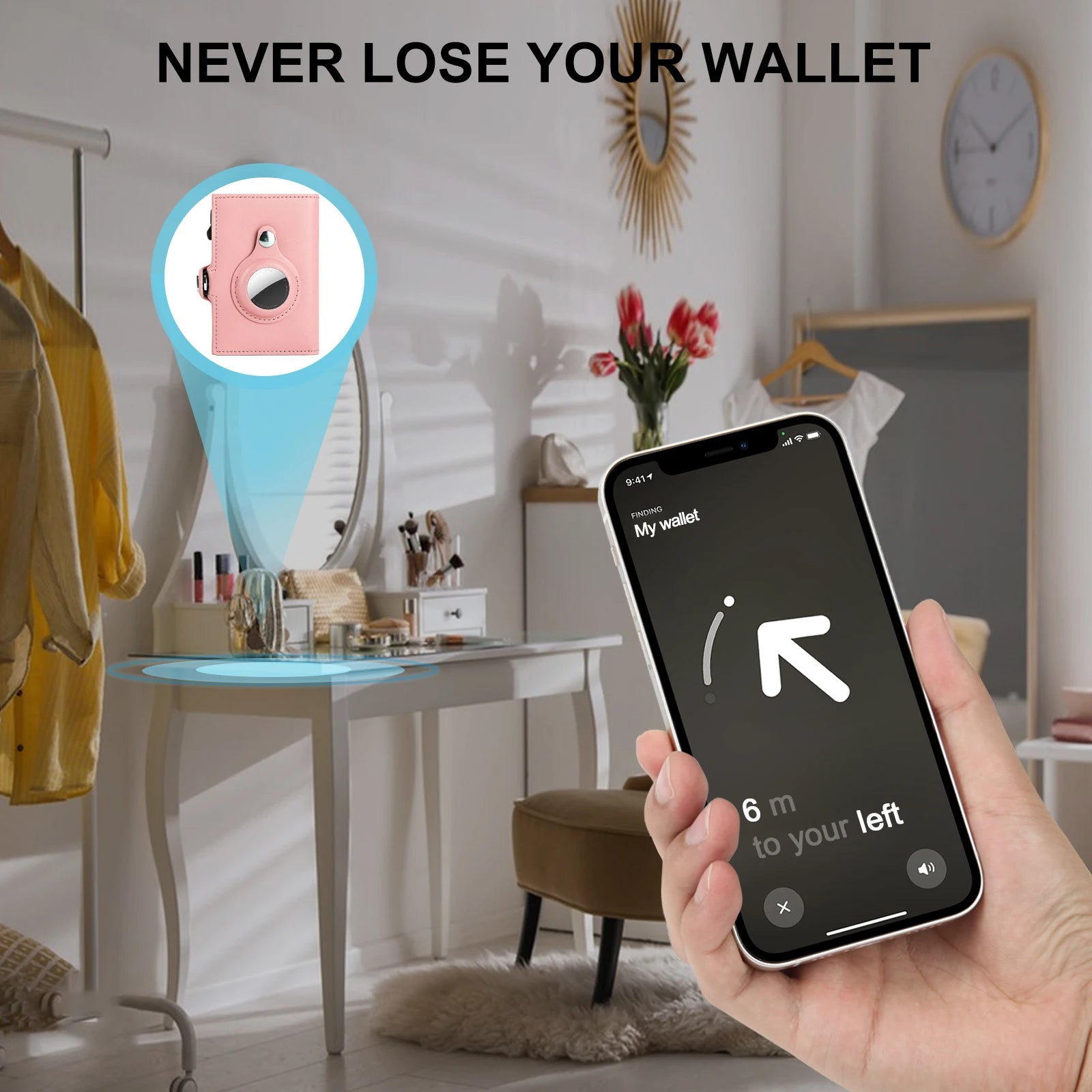Daily Use Thin Leather RFID Blocking Ladies Card Holder with Cosmetic Mirror and Coin Purse