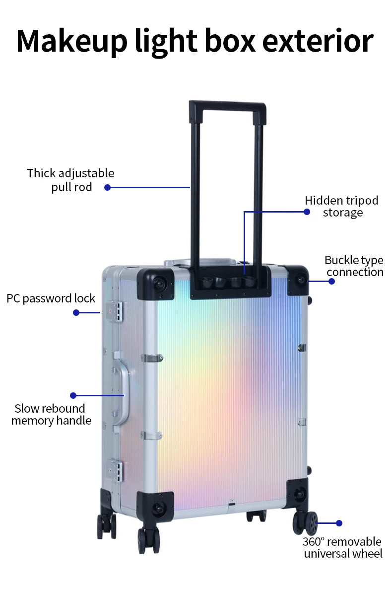 OBOX Professional Make-up case Professional Make-up Organizer Aluminum Alloy case With Lights and Mirror