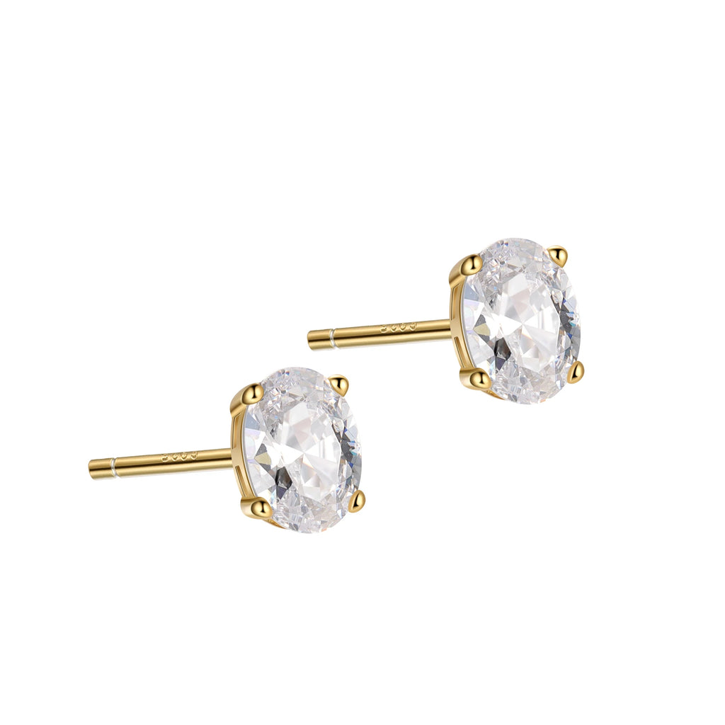CZ Stud Earrings 925 Sterling Silver Earrings Oval  Four Prong Cubic Zirconia Earrings Set for Women
