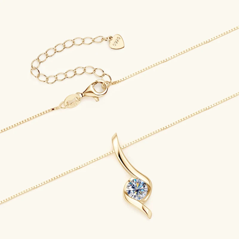 1.0ct 6.5mm D Color Moissanite Twist Pendant Necklaces 925 Sterling Silver Certified for Women