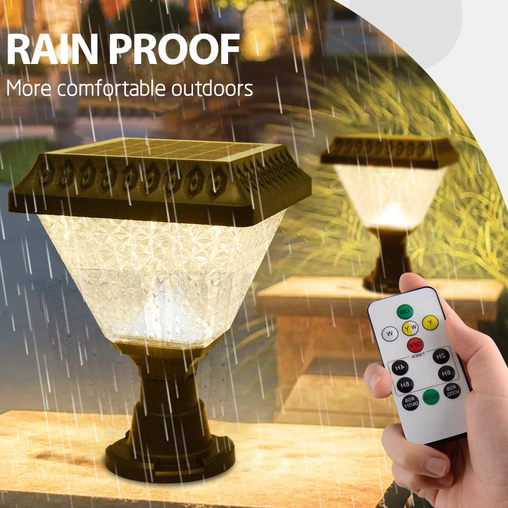 Dingdian LED NEW 10W Solar Powered Rgb Colors Dimmable Waterproof Courtyard Pillar Post Solar Led Garden Light for Decoration