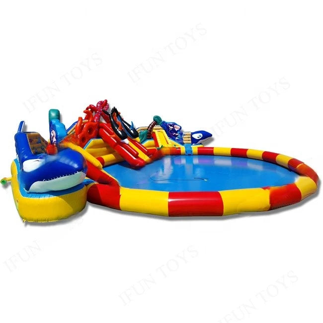 Ocean Theme Inflatable Amusement Park with Whales and Dolphins Slide 15mDia Pool Good for Summer Season