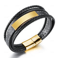 Stainless Steel Natural Tiger Eye Bracelet Beaded Men'S Hand-Woven Leather Bracelet