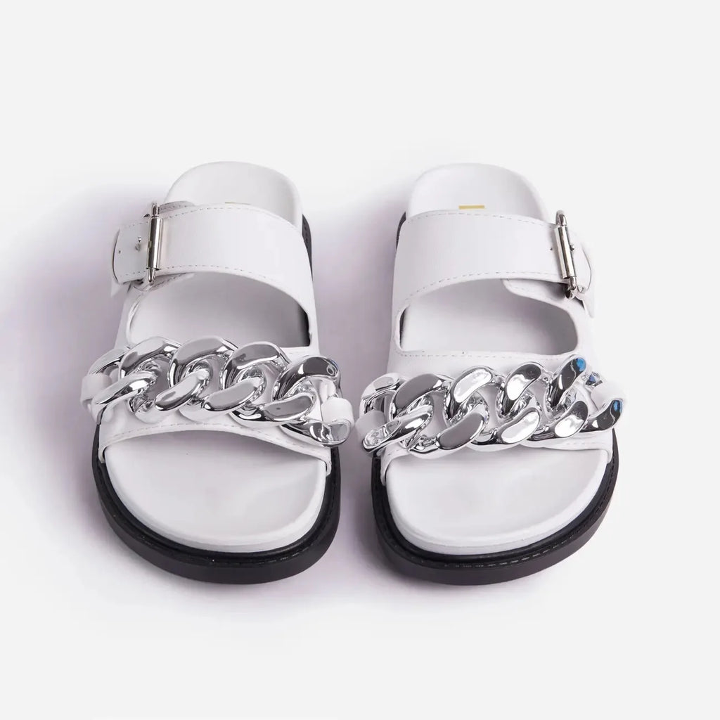 Ladies Shoes Flat Casual Fashion Chain Belt Slipper Women Beach Outdoor Casual Slipper
