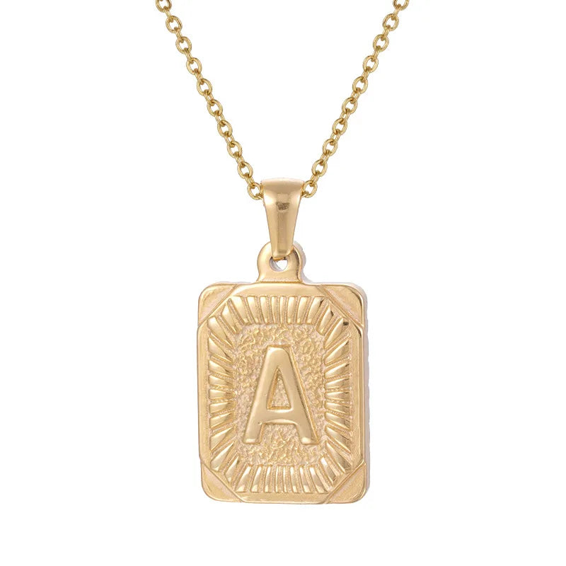 18k Gold Men'S Necklace Square Stainless Steel Letter Pendant English Letter Necklace Pendant For Men