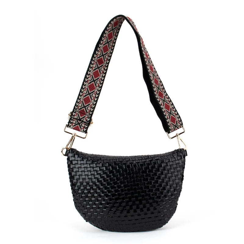 Women's Handmade Woven Belt Single Vegan Leather Tote Bag With Braided Strap