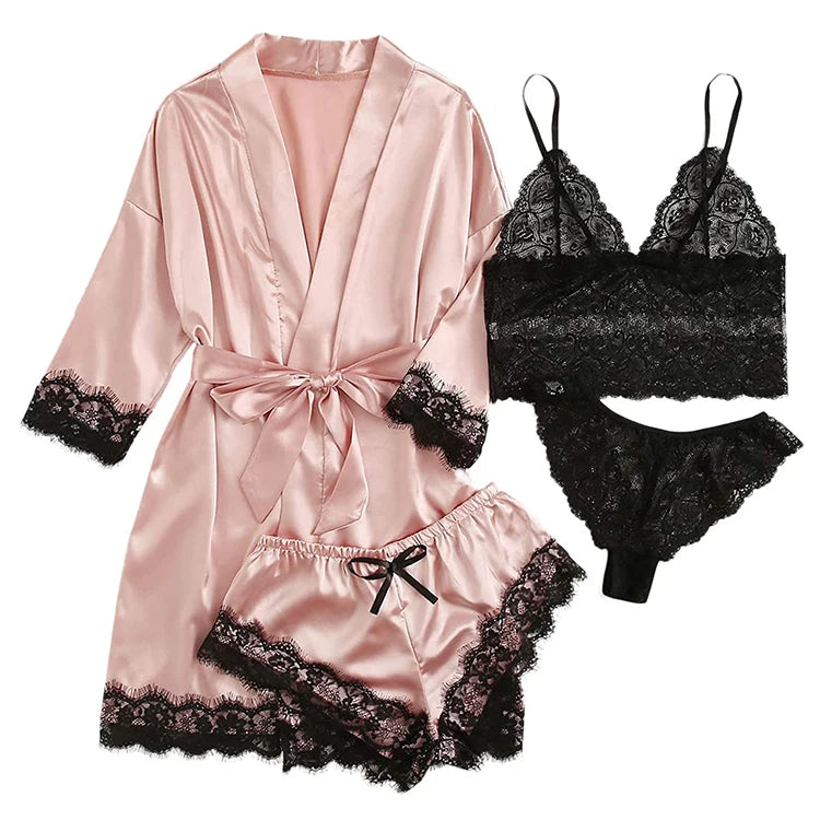 4pcs Satin Babydoll Sexy Lingerie For Women