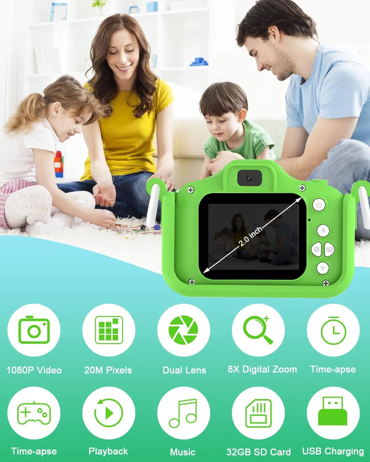 Kids Digital Camera - HD Upgrade for Girls & Boys Age 3-10 - 32GB SD Card, Silicone Cover, Christmas & Birthday Gifts