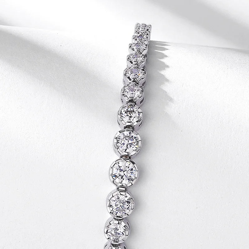 Round Moissanite Diamond Tennis Bracelet S925 Sterling Silver Cuban Link Bracelet for Women