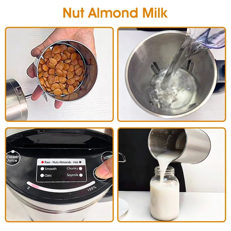 Automatic Nut Almond Milk Machine for Homemade Plant-Based Milk Oat Soybean Almond Cow and Dairy Free Beverages Soy Milk Maker