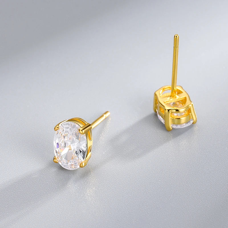 CZ Stud Earrings 925 Sterling Silver Earrings Oval  Four Prong Cubic Zirconia Earrings Set for Women