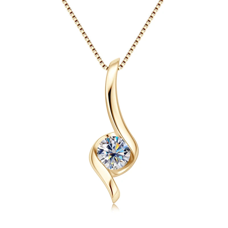 1.0ct 6.5mm D Color Moissanite Twist Pendant Necklaces 925 Sterling Silver Certified for Women