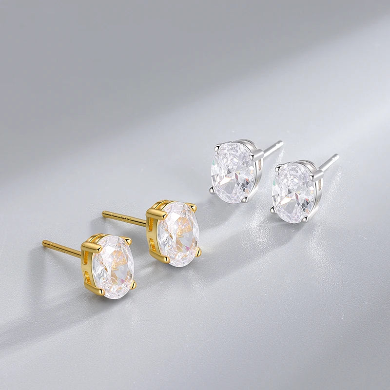 CZ Stud Earrings 925 Sterling Silver Earrings Oval  Four Prong Cubic Zirconia Earrings Set for Women
