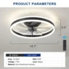 Black 20" Modern Fan Lights Flush Mount LED Ceiling Light Kit With Remote APP Control