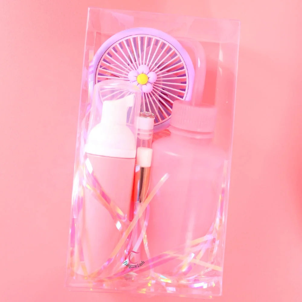 Eyelash Foam Cleanser Lash Extension Glue Mini Fan Cleaning Brush Kit with Resin Washing Bottle Lash Shampoo