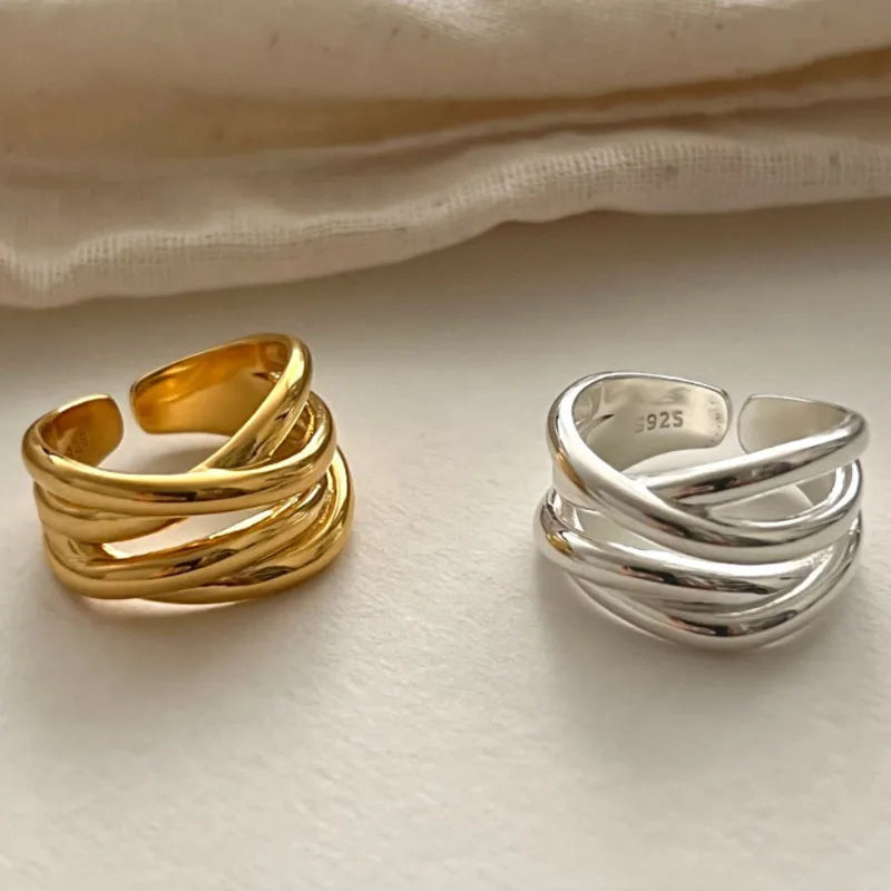 Vintage 925 Sterling Silver Women Multi-layer Twist Cross Rings for Women Factory Price