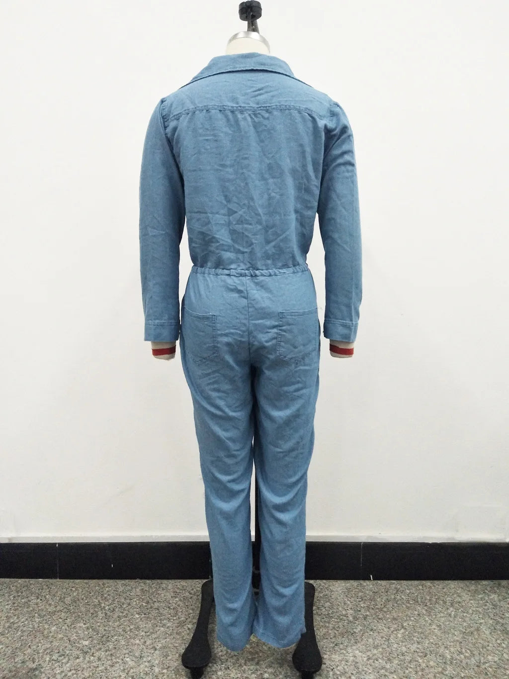 Women's High-Waist Sexy One-Piece Pants Long Sleeve Button Lapel Stretch Casual Jeans Jumpsuit