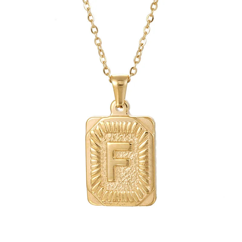 18k Gold Men'S Necklace Square Stainless Steel Letter Pendant English Letter Necklace Pendant For Men