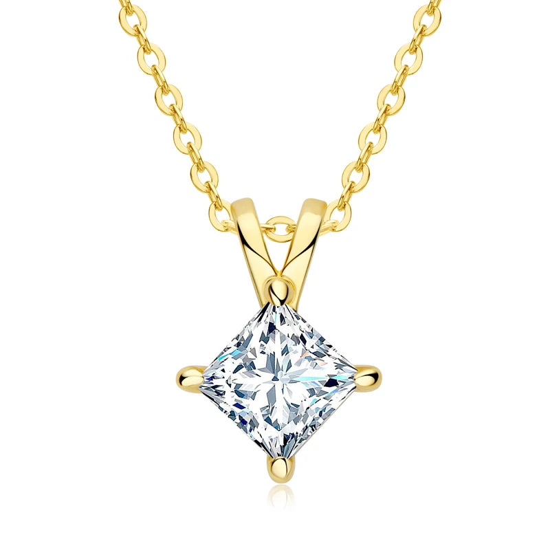 1 Carat D Color Moissanite Pendant Necklace 100% 925 Silver Princess Cut Chain Necklace