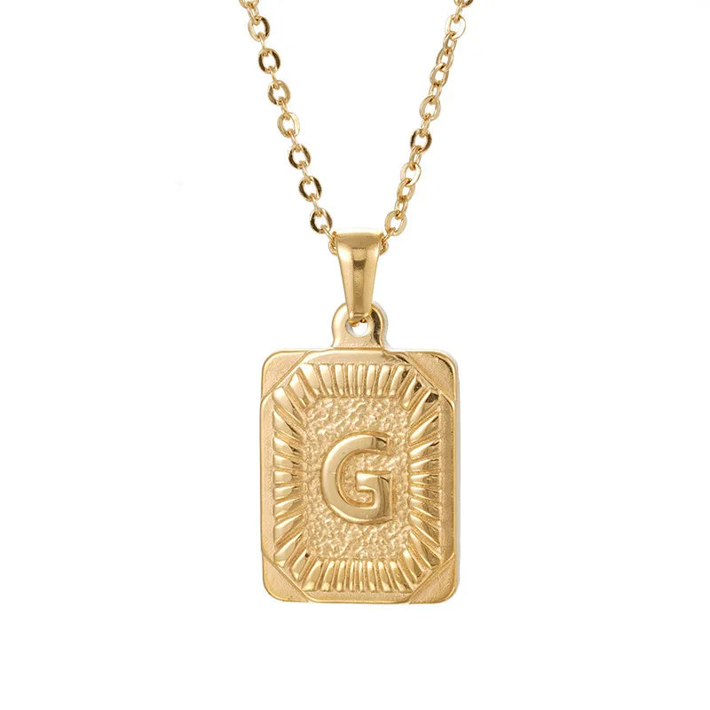 18k Gold Men'S Necklace Square Stainless Steel Letter Pendant English Letter Necklace Pendant For Men