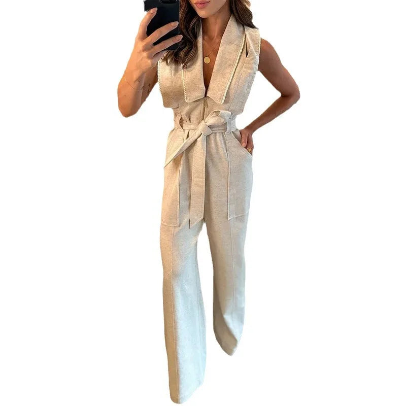 Autumn V-neck Sleeveless Women's Jumpsuit