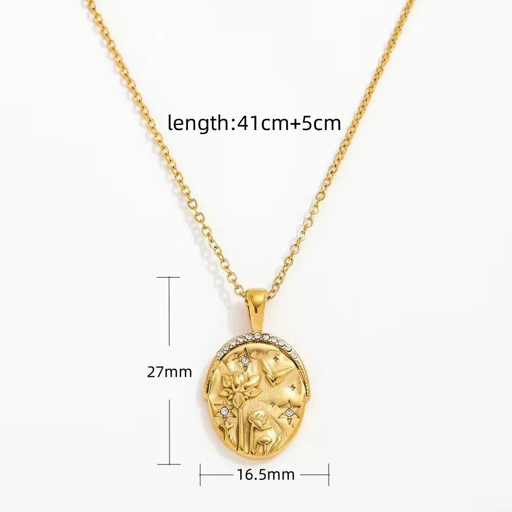 18k Gold Plated Waterproof Tarnish Free Moon Star Sun  Zirconia Coin Pendant Stainless Steel Necklace Fashion Jewelry