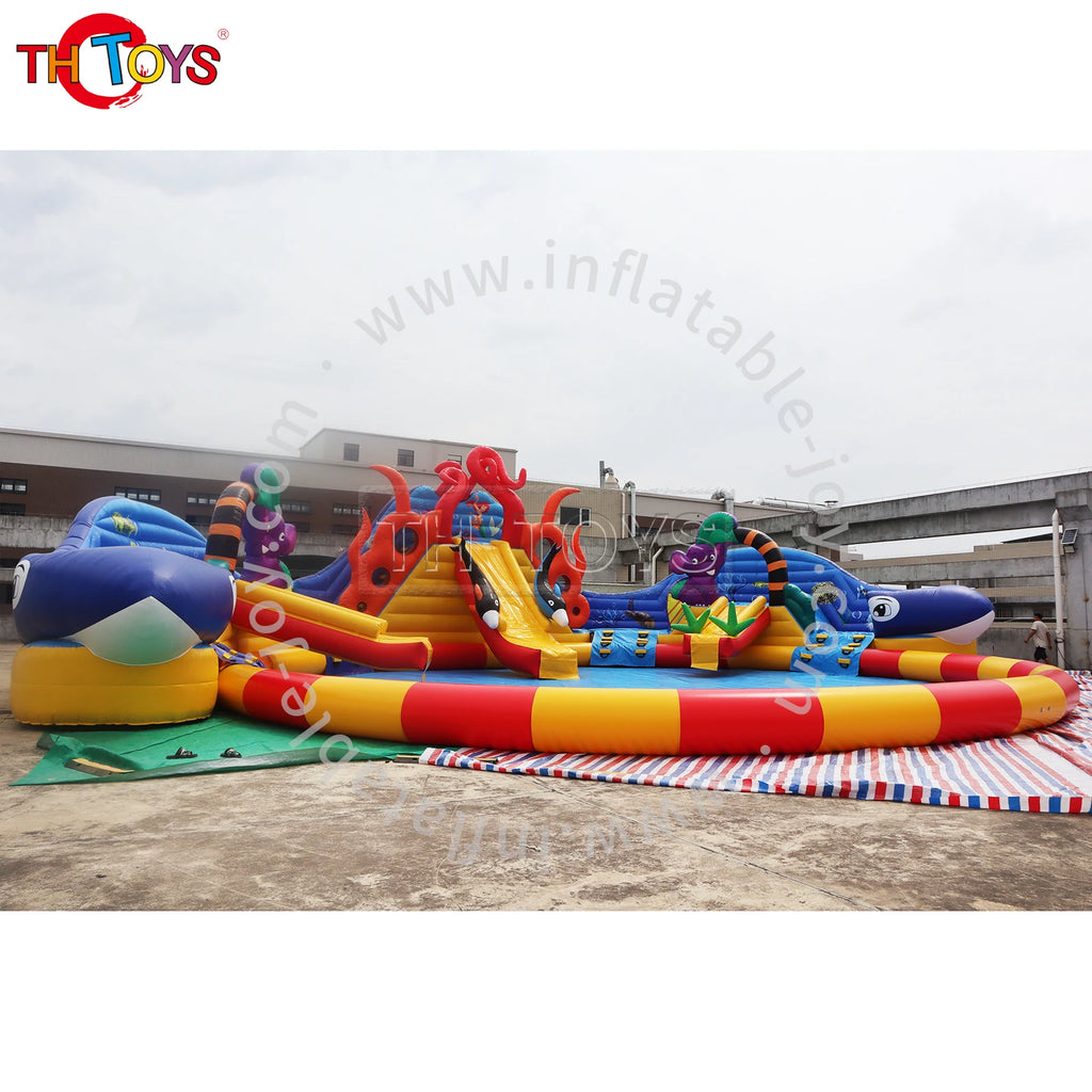 Ocean Theme Inflatable Amusement Park with Whales and Dolphins Slide 15mDia Pool Good for Summer Season
