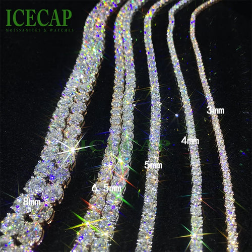 925 Silver VVS Moissanite Diamond Tennis Chain 3mm-6mm Size Necklace Hip Hop Iced Fashion Jewelry