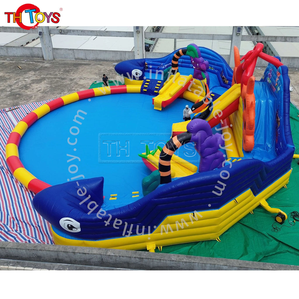 Ocean Theme Inflatable Amusement Park with Whales and Dolphins Slide 15mDia Pool Good for Summer Season
