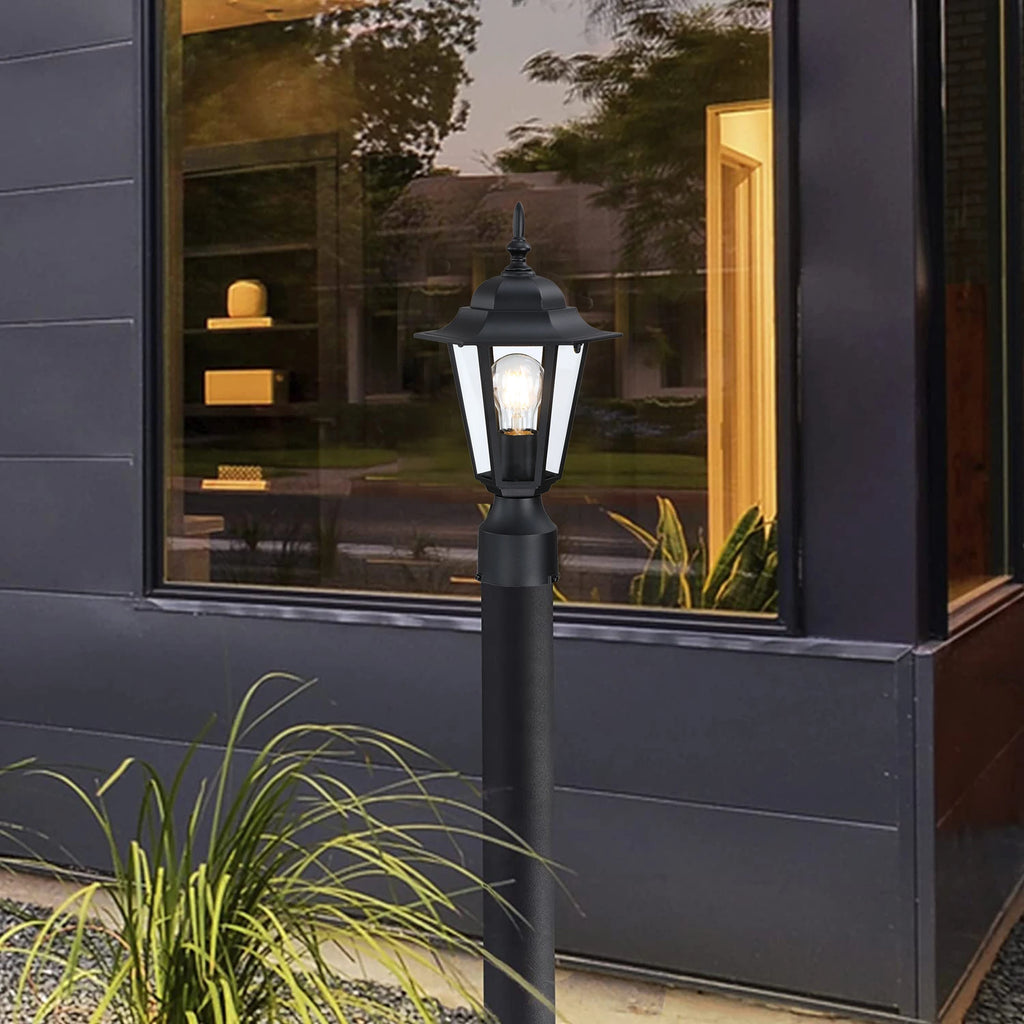 Traditional Outdoor Post Light Anti-Rust LED Source with Black Finish Clear Glass and Die Cast Aluminum Material Post Lamp