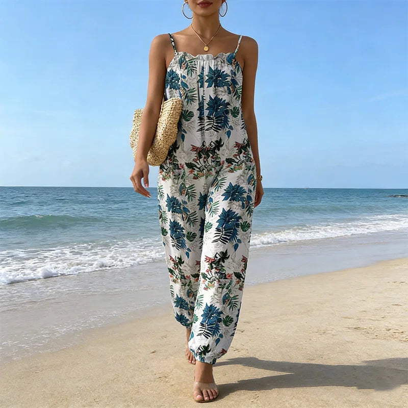 Women'S Casual Loose Waist New Style Suspender Sleeveless Polyester Full Length Jumpsuit