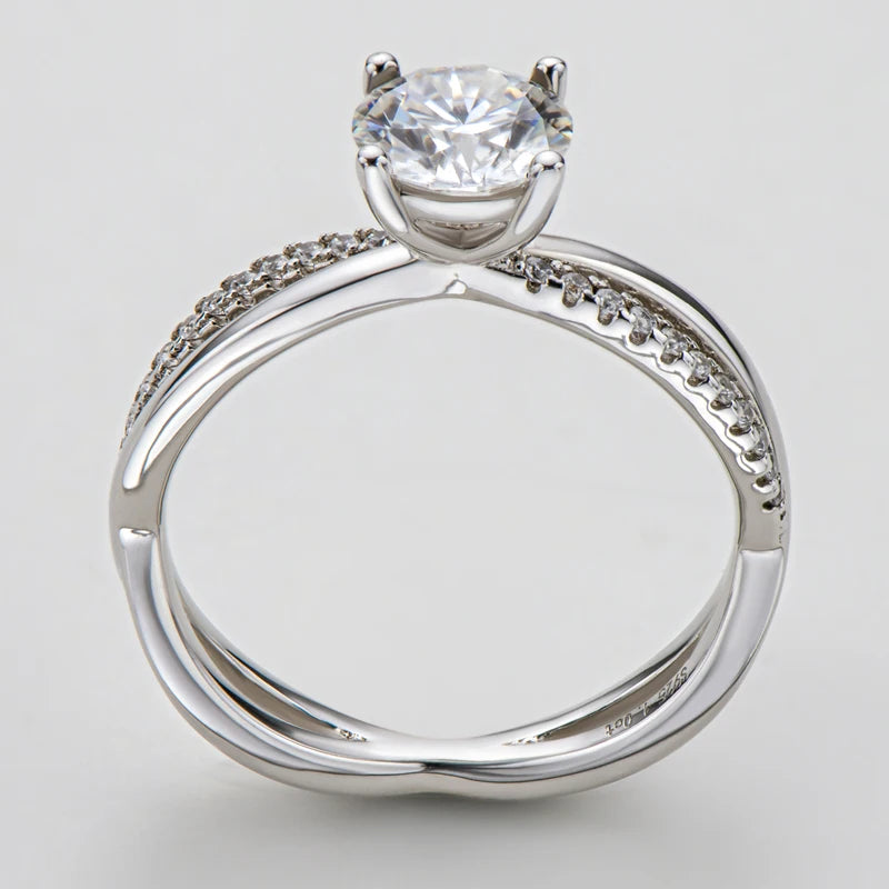 Women Luxury Fine Jewelry 1ct 1.0ct 1 Carat 6.5mm Moissanite S925 Sterling Silver Ring
