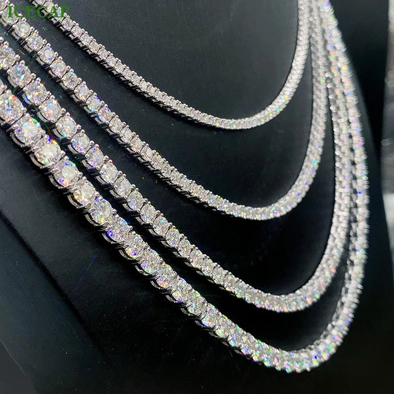 925 Silver VVS Moissanite Diamond Tennis Chain 3mm-6mm Size Necklace Hip Hop Iced Fashion Jewelry