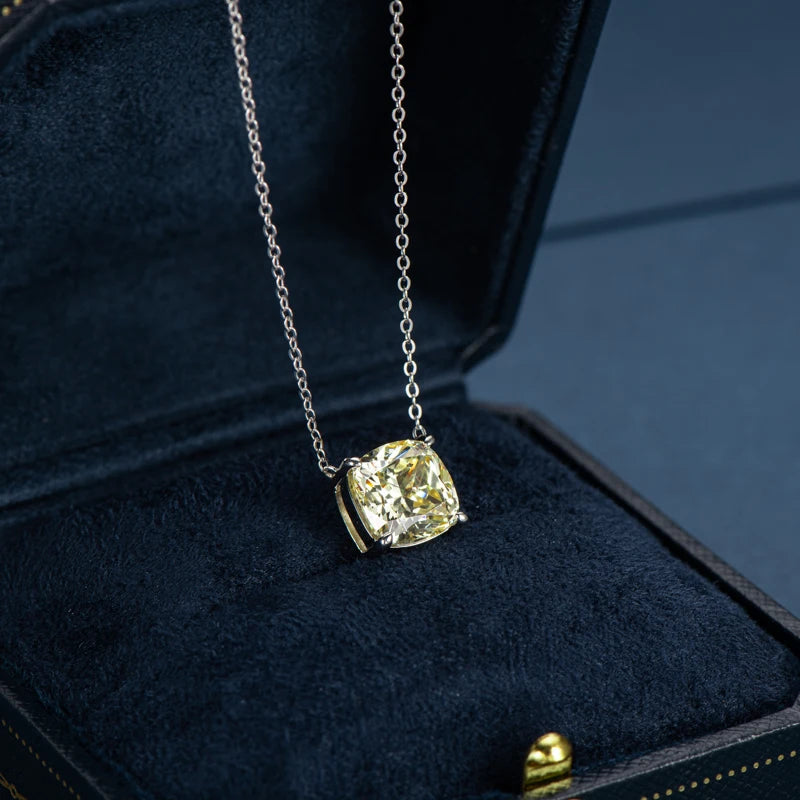 925 Sterling Silver 10mm 5 Carat CZ Cubic Zirconia Yellow Pendant Necklace
