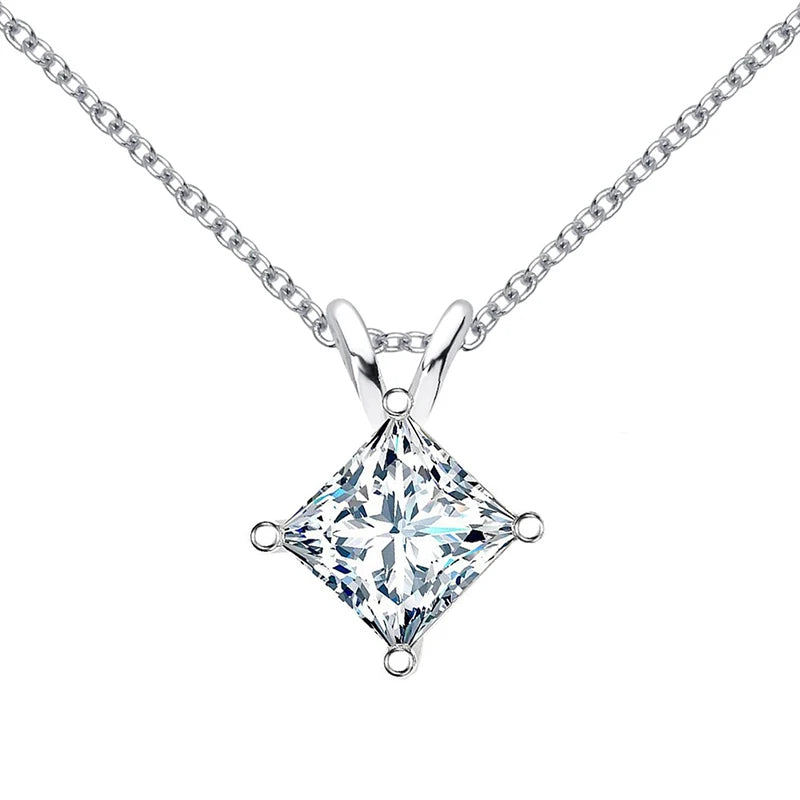 1 Carat D Color Moissanite Pendant Necklace 100% 925 Silver Princess Cut Chain Necklace