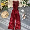 Sexy Lace Hollow Out O-neck Tank Jumpsuit Summer Women Slim Wide-legged Playsuit  Romper